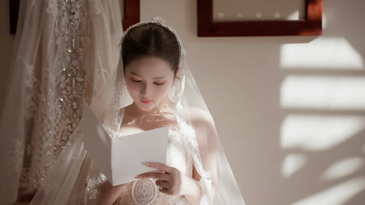 Cô dâu Hân đọc thư trước giờ rước dâu
